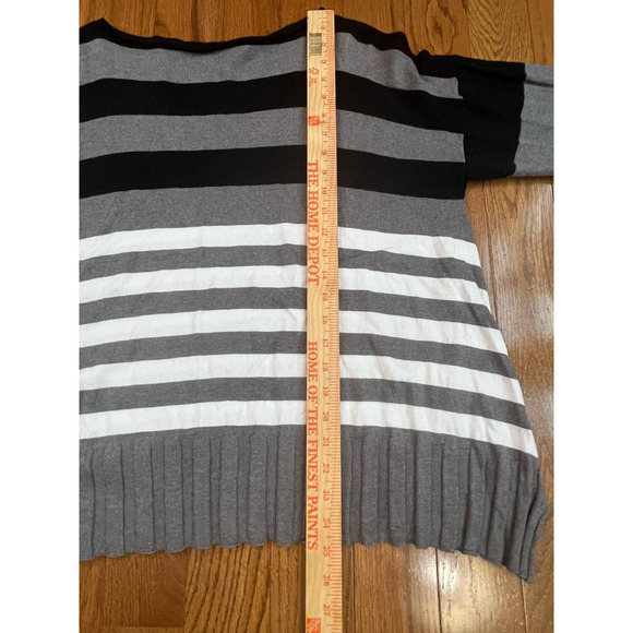 Women's Planet Boatneck Ribbed Sweater. Lightweight, Blk/White/Gray Stripe, OS - Picture 12 of 15